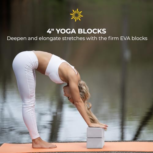 6 Piece Restorative Yoga Kit | Includes 1 Yoga Bolster (24"x12"x6"), 2 Blocks (4"x6"x 9"), 1 6ft D-Ring Strap, 1 Mexican Blanket, 1 Unscented Eye Pillow - color: Cool Gray