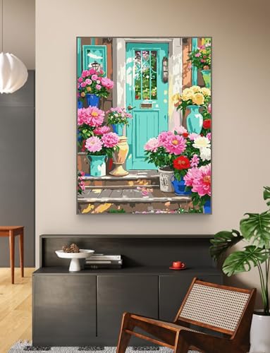 ZRIZQ Paint by Numbers Kit for Adults Beginner,Flowers Home,16x20 | Full set with wooden brushes,rolled canvas,rich paints.Calming activity.Beginner friendly.Just open and paint. - color: 16"X20"Rolled Canvas(Frameless)-Flowers 19