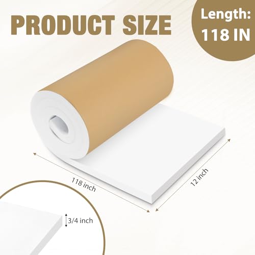 LSGCQ Sponge Neoprene Foam Padding Self Adhesive Foam Sheets, White | Closed Cell Foam Sheet Neoprene Rubber Pad for DIY Gaskets Shock Pads Liner Crafts, 12" Wide x 3/4" Thick x 118" Long - color: White, size: 12" Wide x 3/4" Thick x 118" Long