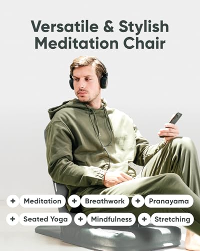 Mindful Modern Folding Pro Meditation Chair - Adjustable Meditation Seat with Back Support and Half Moon Buckwheat Meditation Cushion - Comfortable Mindfulness Living Room Floor Chair - color: Slate Grey