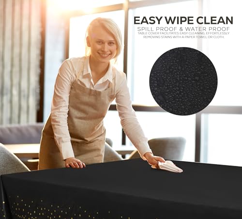 Utopia Kitchen Plastic Table Cloth Disposable (12 Pack - 54x108 Inch) Black Gold Dots Rectangle Tablecloth Waterproof Stain Resistant Party Table Cover - color: Black Gold Dots, size: 54X108 Inch - 12PC