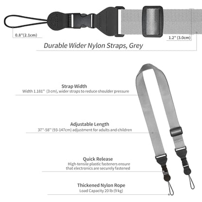 FIEIL Adjustable Shoulder Strap, Nylon Camera Strap, Comfortable Neck Strap for iPad, Cellphone Tablet, Camera, Laptop, Binocular, Luggage Bag (Dark gray Universal Lanyard) - color: Dark Gray