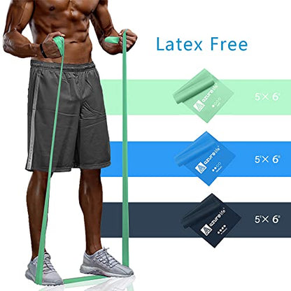 A AZURELIFE Flat Resistance Band Set (3 Pieces Total) Exercise Bands and Premium Durable Stretch Strap with Loops