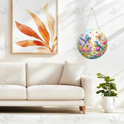 Yunzlly DIY Hanging Diamond Art Pendant Kit, Special Crystal Christmas Diamonds Painting Ornament Kit for Adults, 9.8x9.8inch Acrylic Board Gem Painting Box Kit (Birds) - color: Birds
