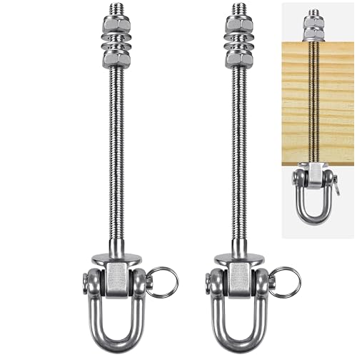 SELEWARE Set of 2 Heavy Duty Swing Hanger 1800LB Capacity, M10 x 9.3" Swing Bolts, Stainless Steel Swing Hooks for Wood and Steel Beam Yoga Hammock Chair Punching Bag Porch Swing Sets Seat - color: D (9 Inch, 2 Pack Silver)