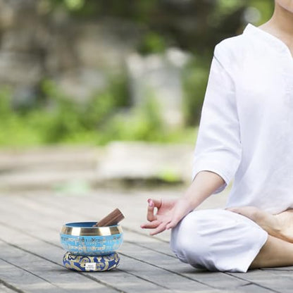 Kmise Tibetan Singing Bowls Set- Handmade in Nepal Meditation Sound Bowls for Yoga, Meditation, Mindfulness, Healing and Chakra Balancing, Stress Relief (5', Blue) - color: 5inch Blue