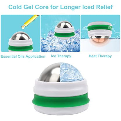 AHIER Cold Massage Roller Ball, Stainless Steel Cold Therapy Relief Tool - color: Green White