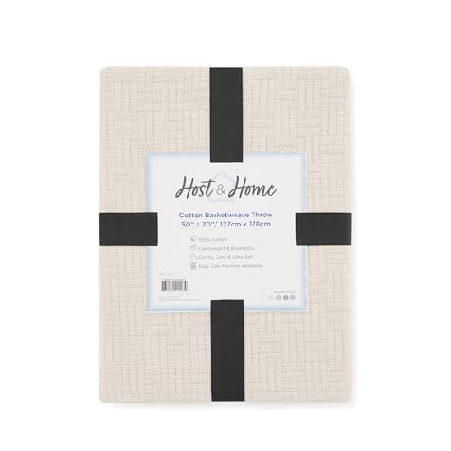 Arkwright Basket Weave Throw Blanket - 100% Ringspun Cotton All Season Throws, Luxury Hotel Quality, Soft on Skin, Breathable, 300 GSM for Bed, Sofa, and Chair, 50 X 70 in, Beige - color: Almond Milk Taupe, size: Throw (50x70)