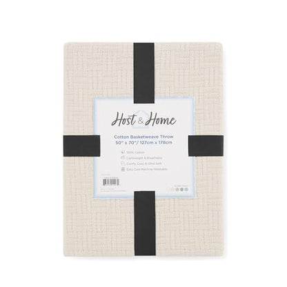 Arkwright Basket Weave Throw Blanket - 100% Ringspun Cotton All Season Throws, Luxury Hotel Quality, Soft on Skin, Breathable, 300 GSM for Bed, Sofa, and Chair, 50 X 70 in, Beige - color: Almond Milk Taupe, size: Throw (50x70)