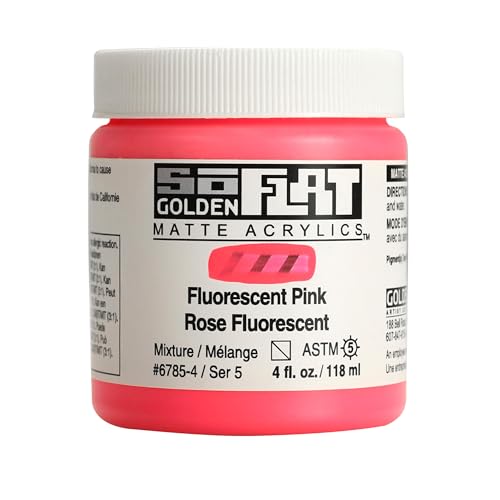 GOLDEN SoFlat Matte Acrylics, Fluorescent Pink, 4 fl. oz. Jar | Artist grade paint with gouache-like matte coverage, acrylic durability, and smooth self-leveling consistency.