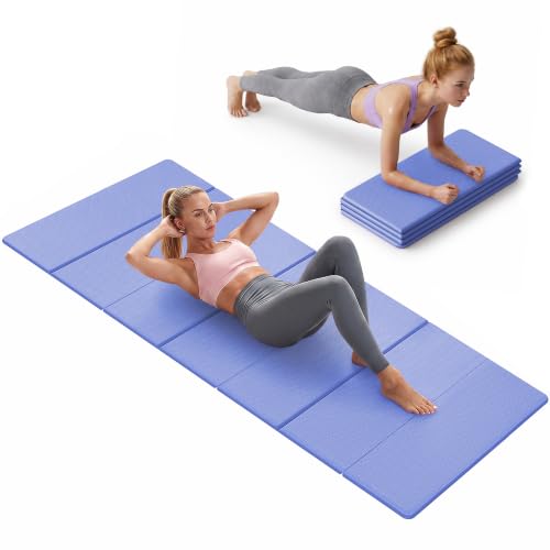 Stepwaver Foldable Fitness Yoga Mat, 0.4” (10 mm) Extra Thick -75” x 26” - color: Blue