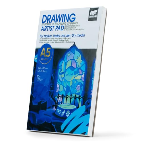 TRANSON A5 Small Sketchbook Marker Pad, 80lb/120gsm Heavyweight Art Paper, No Bleed Through, 80 Sheets/160 Pages 5.8"x8.3" for Drawing & Sketching - size: A5 120gsm