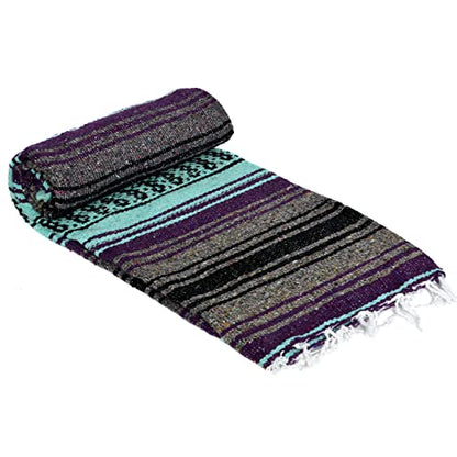 La Montana Bulk Falsa Mexican Blanket, 4 Pack, Dark Purple/Mint/Charcoal - color: Dark Purple/Mint Green/Charcoal