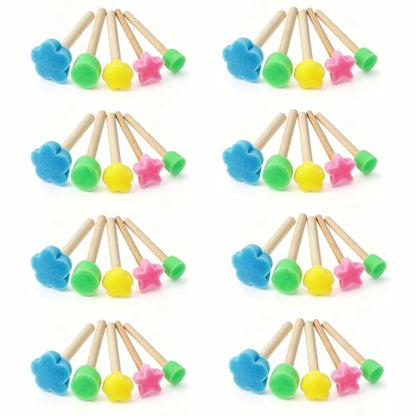 40 Pcs Round Flower Paint Sponges Set, Sponge Brushes for Painting, Sponge Paint Brushes for Acrylic Painting, Wooden Handle Craft Sponges for DIY, Crafts and Kids Arts - style: 40 Pcs Flower Sponges