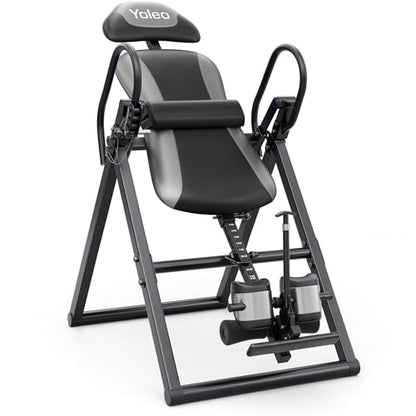 YOLEO Inversion Table for Back Pain w/Removable Lumbar Pad ITX320 | w/ Reversible Ankle Holders, Foldable, Easy Assembly - color: Grey - Black Tube