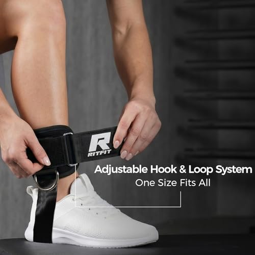 RitFit Kickback 발목 스트랩 패딩 발목 스트랩, 케이블 기계용, 강력한 후크 및 루프, 강화된 3 D링, 조절 가능한 편안한 핏 네오프렌 - 복근, 둔근 및 다리 운동을 향상시키는 프리미엄 발목 커프스 - color: 블랙.