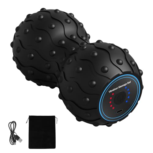 Upgraded 5-Speed Vibrating Massage Ball, Rechargable Peanut Massage Ball for Fitness, Training, Therapy and Relaxation - color: Black (Double Peanut)