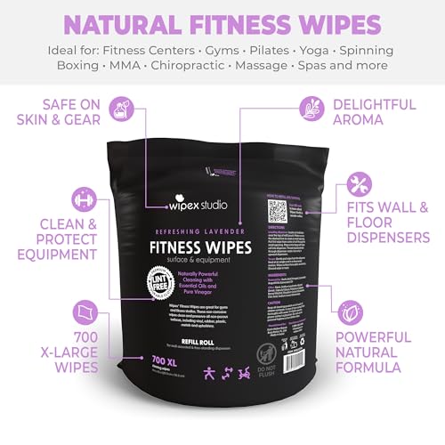 Wipex Gym Wipes Refill, 700 Count, Large 8"x12" Fitness Equipment Wipes with Cleaning Vinegar and Refreshing Lavender Essential Oil for Yoga Mat Cleaner, Fits Dispensers, 700 Count (Pack of 1) - size: 700 Count (Pack of 1)