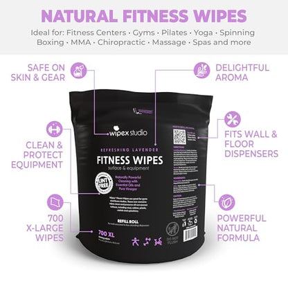Wipex Gym Wipes Refill, 700 Count, Large 8"x12" Fitness Equipment Wipes with Cleaning Vinegar and Refreshing Lavender Essential Oil for Yoga Mat Cleaner, Fits Dispensers, 700 Count (Pack of 1) - size: 700 Count (Pack of 1)