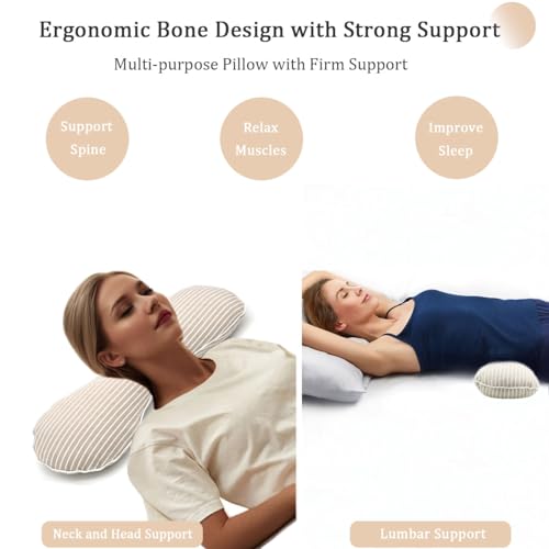 Buckwheat Hulls Pillow for Sleeping, Neck Support Cooling Cervical Pillow, Breathable Adjustable Firm Ergonomic Neck Pillow for Recliner for Back and Side Sleepers Break, Kakhi 19" x7” - color: Khaki