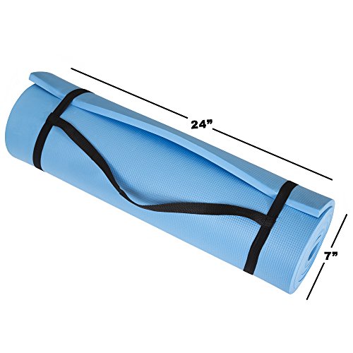 Thick Yoga Mat - Double Sided 1/2-Inch Workout Mat - 72x24-Inch Exercise Mat for Home Gym Fitness or Pilates with Carrying Strap by Wakeman - color: BLUE