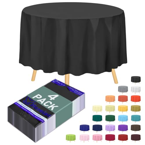 Black Disposable Plastic Tablecloth Round 84 Inch - 4 Pack Waterproof Party Table Cover for Dining, Wedding, Outdoor Events - color: Fa1 - Black, size: 4 PACK | Round | 84 Inch
