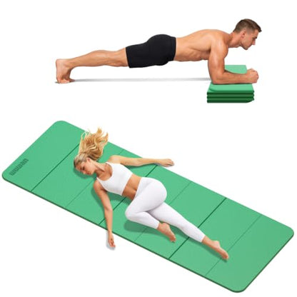 Yoga Mat Thick 10mm, Foldable Yoga Mat 75 x 26 x 0.4 Inches | Portable Workout Mat | Thick Cushioning Surface | Home Gym Exercise Mat | Pilates & Yoga Training - color: Green
