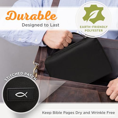 Promo Poly-Canvas Bible / Book Cover w/Fish Applique (Medium, Black) - color: Black/Jesus Fish #1, size: Medium