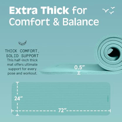 Retrospec Solana Yoga Mat Thick 1/2in Non-Slip Workout Mat with Nylon Strap - 72x24in Exercise Mat for Pilates, Stretching & Fitness - BPA Free, Easy Clean - color: Blue Ridge