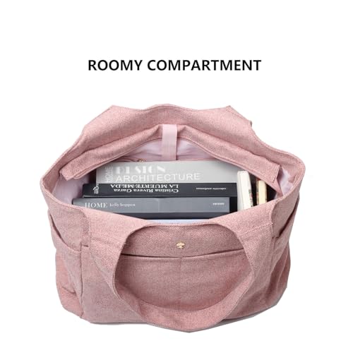 ESVAN Yoga Tote Bag Mat bag Women Shoulder Bags Carryall Tote for Travel Office Workout Gym Nurse Beach - color: Linen Pink