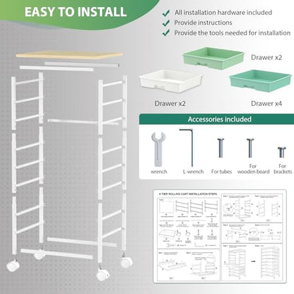 Goovilla Rolling Cart with 8 Drawers for Art, Dorm, Office, Craft, Green | Utility Cart Organizer With 8 Removable Drawers and Wooden Tabletop, Lockable Rolling Storage Organizer for Classroom, Home - size: Green