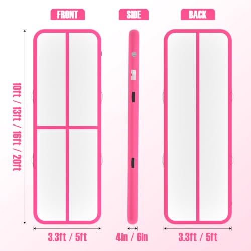 Inflatable Gymnastics Mat Air Tumble Track Tumbling Mats with Pump - color: Pink, size: 10ft*3.3ft*4inch(3m*1m*10cm)