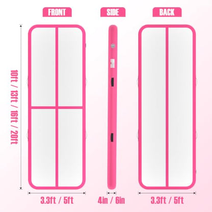 Inflatable Gymnastics Mat Air Tumble Track Tumbling Mats with Pump - color: Pink, size: 10ft*3.3ft*4inch(3m*1m*10cm)