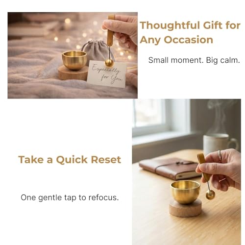 Mini Singing Bowl Set, Small Portable Brass Meditation Sound Bowl with Copper Striker Ball & Drawstring Pouch, for Yoga, Mindfulness, Relaxation, Chakra & Spiritual Gift (1.6 inch, SMALL SIZE)