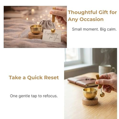 Mini Singing Bowl Set, Small Portable Brass Meditation Sound Bowl with Copper Striker Ball & Drawstring Pouch, for Yoga, Mindfulness, Relaxation, Chakra & Spiritual Gift (1.6 inch, SMALL SIZE)