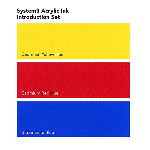Daler-Rowney System3 Acrylic Ink Set of 3 Starter Colors- Versatile Acrylic Ink for Artists and Students - Opaque Calligraphy Ink for Drawing Illustrating Airbrushing Dip Pen Ink and More