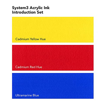 Daler-Rowney System3 Acrylic Ink Set of 3 Starter Colors- Versatile Acrylic Ink for Artists and Students - Opaque Calligraphy Ink for Drawing Illustrating Airbrushing Dip Pen Ink and More