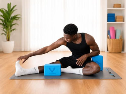 Yoga Blocks Set of 2, High Density EVA Foam Yoga Block, Non-Slip, Lightweight, for Yoga, Pilates, Stretching & Balance Training (Blue 9x6x4 inch)