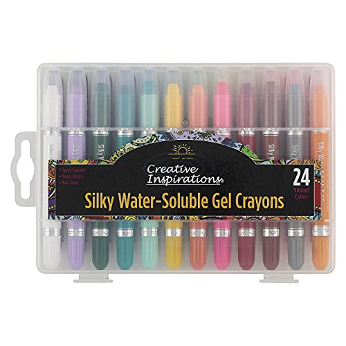 Creative Inspirations Silky Water Soluble Gel Crayons, Set of 24 - For Art with Watercolor Effects and Techniques in Portable Storage Box for Adult Artists