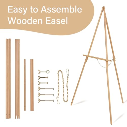 Wooden Easel Stand for Sign,63" Portable Painting Easel, Adjustable Poster Stand with Tripod Easel for Painting, Wedding Sign, Drawing, Canvas, Display Show (Natural) - color: Natural