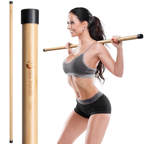 Slim Panda 5FT Yoga Stick - Natural Bamboo Stretching Stick with Non-Slip Caps - 1.57" Thick Exercise Balance Pole for Posture Correction & Physical Therapy