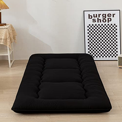 MAXYOYO Japanese Floor Mattress 4" Thick Cot Size Foldable Futon Mattress - color: Black, size: Cot