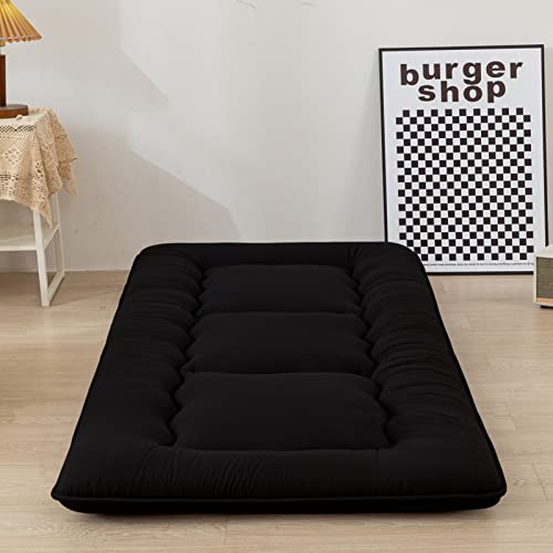 MAXYOYO Japanese Floor Mattress 4" Thick Cot Size Foldable Futon Mattress - color: Black, size: Cot