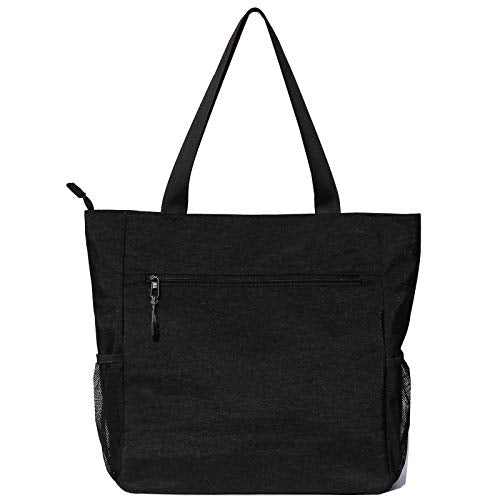 ESVAN Original Floral Water Resistant Large Tote Bag Shoulder Bag for Gym Beach Travel Daily Bags Upgraded - color: [S] Black