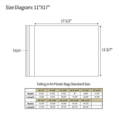 25 Pack Acid Free Crystal Sealed Clear Bags for 11x17 Art Prints, Photos | 1.496mil (Single Side), 11 3/7 Inches by 17 1/2 Inches - size: 11 inch x 17 inch