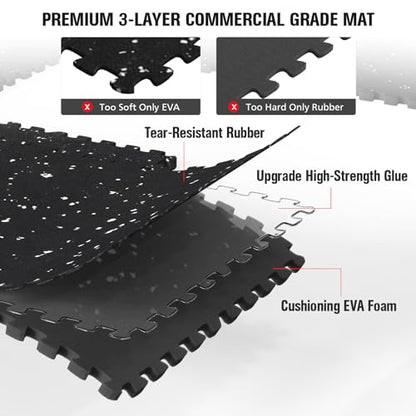 SunHome 0.56" Thick Rubber Top Gym Flooring for Home Gym, High Density EVA Foam Exercise Mats, Interlocking Gym Flooring for Home Gym, Protective Workout Mat, 24 x 24in - size: 24"L x 24"W x 0.6"Th