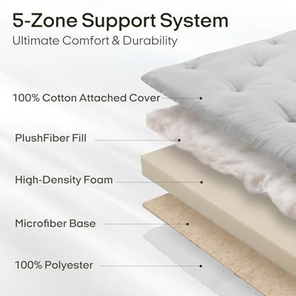 ZonLi Japanese Floor Mattress, 100% Cotton Cover Foldable Futon Mattress - color: Light Grey, size: Full(75"L x 54"W x 2.5"Th)