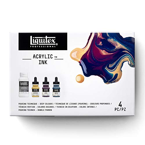Liquitex Professional Acrylic Ink, 1-oz (30ml), Pouring Technique, Deep Colors, Set of 4 | Ultra Fluid Acrylic, Highly Pigmented, Dye-Free, Non-Fading, Satin Finish, Permanent When Dry, Lightfast - color: Pouring Set - Deep Colors