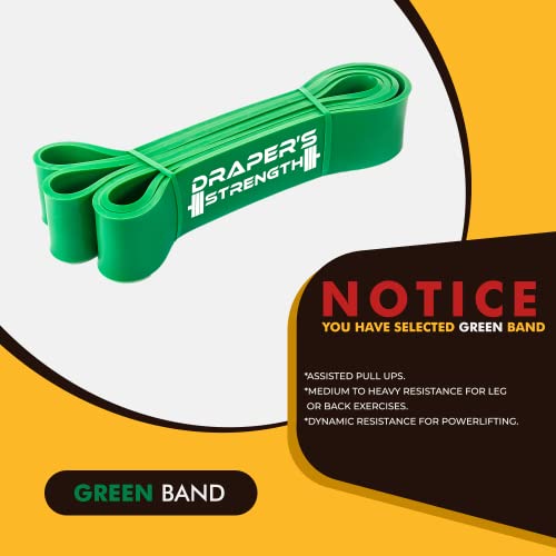 Draper's Strength Heavy Duty Resistance Stretch Loop Bands for Powerlifting Workout Exercise and Assisted Pull Ups - color: #05 Green