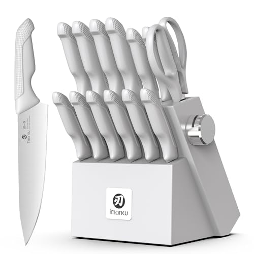 imarku 14-Piece Kitchen Knife Set, Gray Gyutou Knife Sets with Block and Build-in Sharpener, Ultra-Sharp Steak Knives Set of 6, Ergonomic Handle, Dishwasher Safe, New Apartment Essentials - color: Gray
